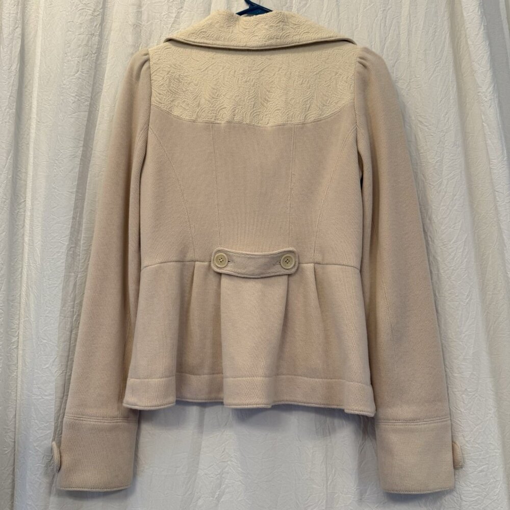 Free People Women’s Size 6 Blush Ivory Textured Collar Button Up Sweater Jacket - Picture 4 of 12